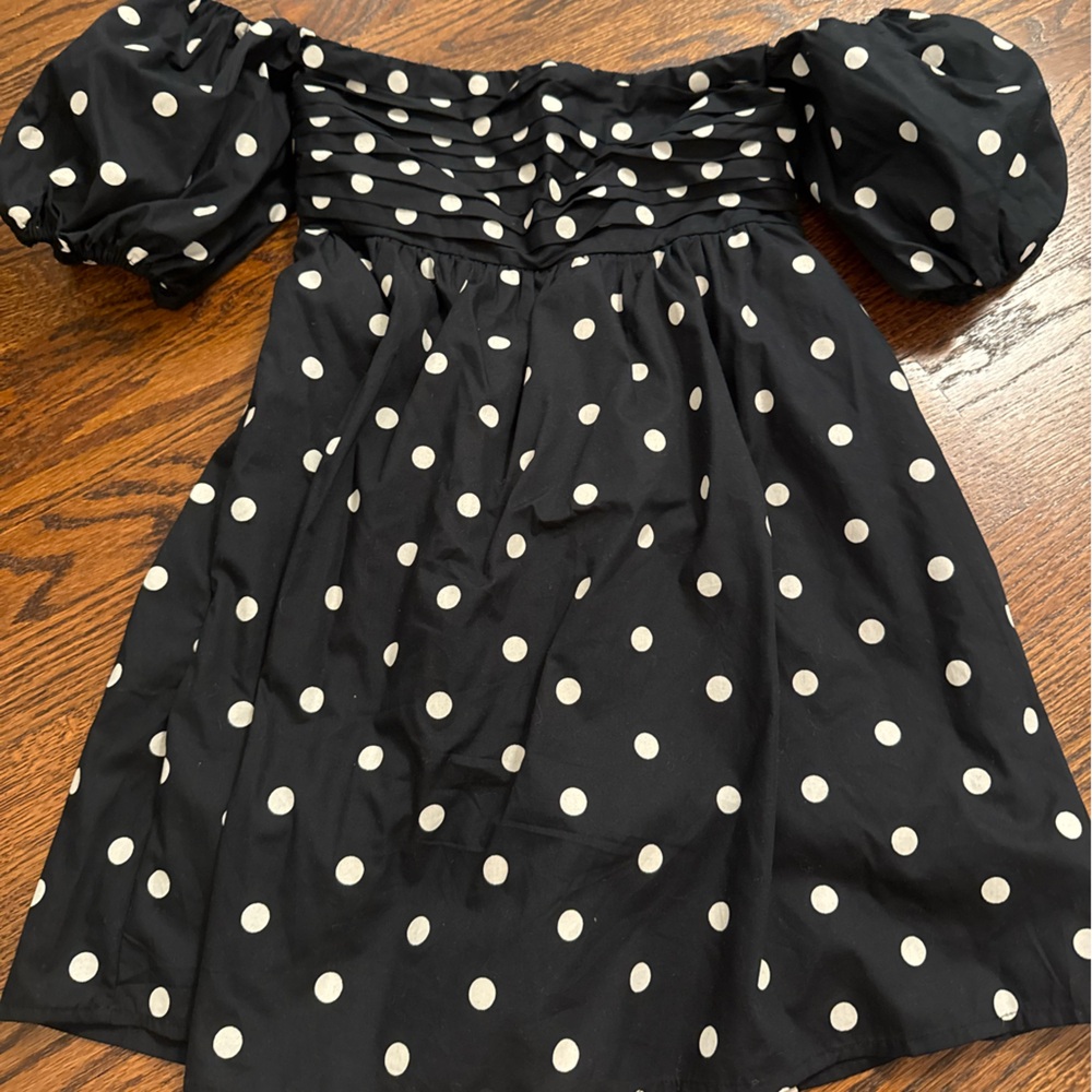 Abercrombie & Fitch Black and White Polka Dot Off-Shoulder Dress